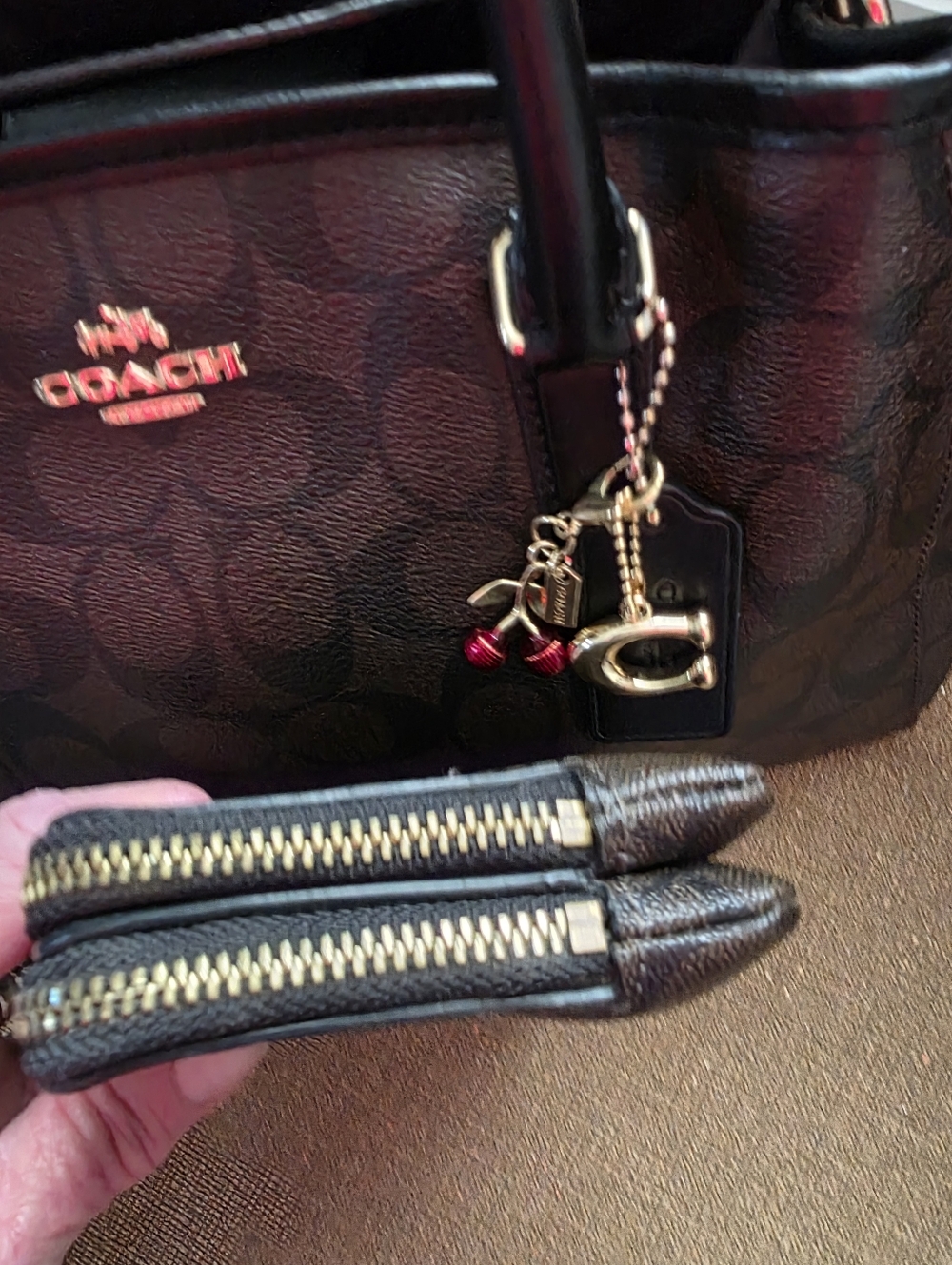 Coach Black Signature Satchel with Matching Pouch and Charm - Picture 4 of 14